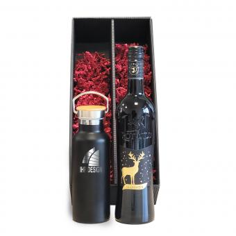 Exklusives Glühwein-Geschenk-Set mit Isoflasche SCHWARZ und Logo 