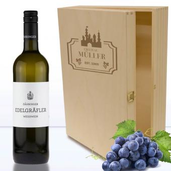 Holzbox für Wein-und Sekt- Geschenke mit Namen 3er 