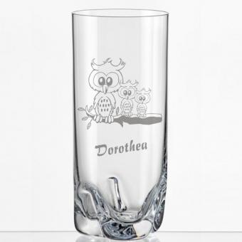 Saftglas mit Eulenmotiv und Namen personalisiert 