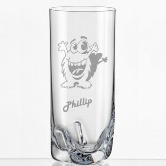 Saftglas mit lustigem Monster und Namen personalisiert 