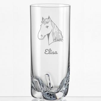 Saftglas mit Pferdemotiv und Namens-Gravur 