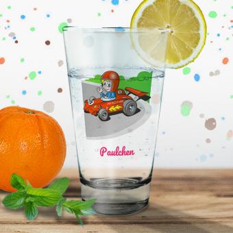 Bedrucktes Trink-/Saftglas für Kinder  - Rennauto 