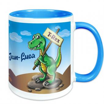 Tasse für Kinder Dino T-Rex mit Namen personalisiert 