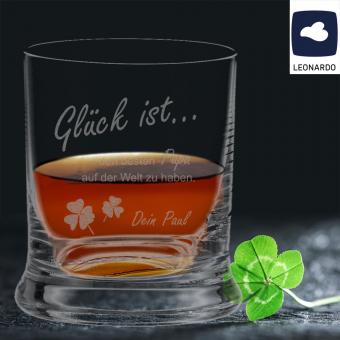 Whiskyglas mit Gravur von Leonardo "Glück ist..." 
