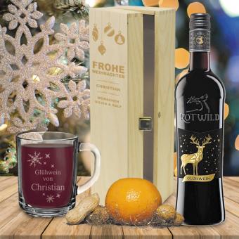 Persönliches Glühwein-Geschenk-Set mit Namen und Wunschtext mit rotem Glühwein