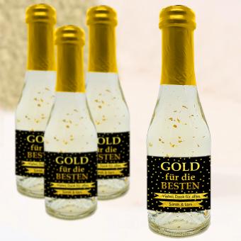 Piccolo Sektflasche bedruckt "Gold für die Besten" mit eigenem Etikett 