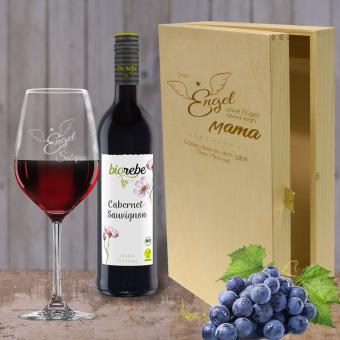 Wein  Geschenkset Rotwein mit Namen - Engel ohne Flügel 