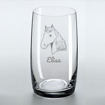 Saftglas mit Pferdemotiv und Namen personalisiert 