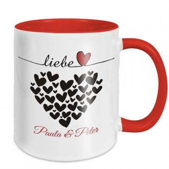 Tasse für Paare - Liebe Herzen - mit Namen -  rot 