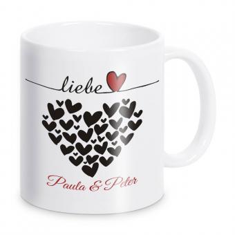 Tasse für Paare Liebe Herzen - mit Namen -  weiß 