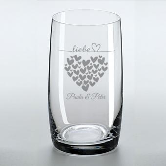 Trinkglas - Liebes Herzen - mit Ihren Namen graviert 