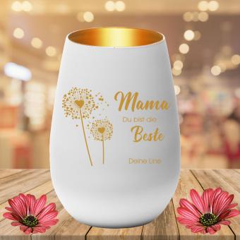 Windlicht "Mama du bist die Beste" Geschenkidee mit deinem Namen Weiß-Gold