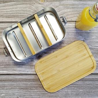 Lunchbox / Brotdose Edelstahl / Bambus mit Logo ohne Gravur