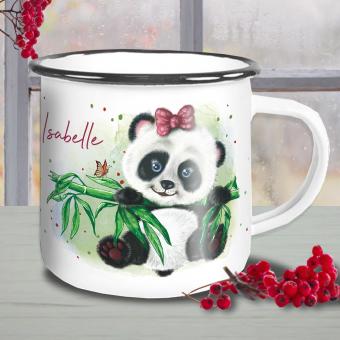Individuelle Emaille Tasse Panda für Mädchen mit Namen bedruckt 
