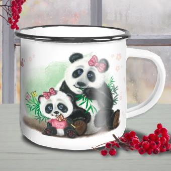 Süße Emaille-Tasse Panda für Mama und Tochter mit personalisiert 
