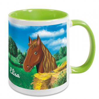 Tasse für Mädchen mit Pferdemotiv und Namen personalisiert 