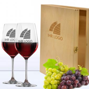 Wein-Geschenk-Set mit Logo in Holzkiste 