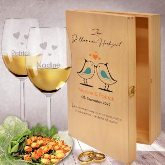 Individuell bedrucktes Weißwein Geschenk Set zur Silberhochzeit 