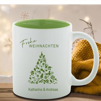 Gravierte Keramik-Tasse mit Weihnachtsmotiv und Namen 