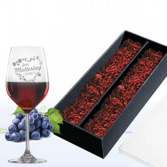 Rotweinglas mit Gravur zum Muttertag in Geschenkverpackung 
